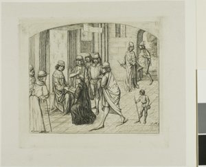 Tryckaren Valère Maxime presenteras för kung Ludvig XI av Charles Meryon
