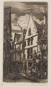 Vy längs Rue des Toiles, Bourges av Charles Meryon