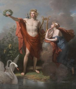 Apollo, gud av ljus, vältalighet, poesi och de sköna konsterna med Urania, Astronomins Muse
