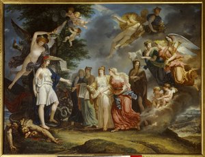 Age of Enlightenment: "" Det triumferande Frankrike uppmuntrar vetenskap och konst mitt i kriget"" Målning av Charles Meynier (1768-1832) 1795 Paris, Musee Marmottan av Charles Meynier