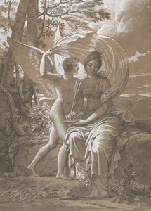 Musen Erato skriver verser inspirerade av kärlek, ca. 1797. av Charles Meynier