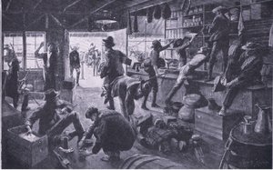 Boers plundrar en butik i Grange River-fastigheten, illustration från After Pretoria: The Guerilla War, 1902 av Charles Mills Sheldon