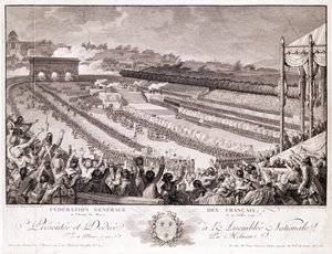 Festival of the Federation, 14. juli 1790, på Champ de Mars, slutningen af det 18. århundrede, indgraveret af Isidore Stanislas Helman (1743-1809) swed av Charles Monnet