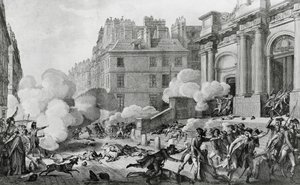 Napoleon Bonaparte (1769-1821) undertrycker den rojalistiska revolten framför Eglise Saint-Roch i Paris