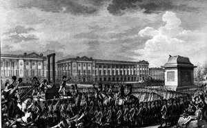 Dagen den 21 januari 1793: Ludvig XVI:s (1754-93) död på Place de la Revolution, graverad av Isidore Stanislas Helman (1743-1809) 1793