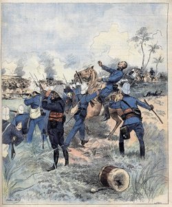 Kommendör Faurax dog i slaget vid Dogba den 19 september 1892 i Dahomey (nu Benin) efter aquerellen de Morel 1892. av Charles Morel