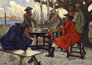 Diskuterar hennes linjer (chromolitho)