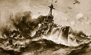 Den brittiska stridsskvadronen i full fart i det smala havet (litografi)
