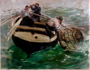 Dra in hummerkrukor (olja på papper) av Charles Napier Hemy