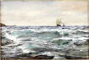 Rough Water on the Bar (akvarell och bodycolour på papper) av Charles Napier Hemy