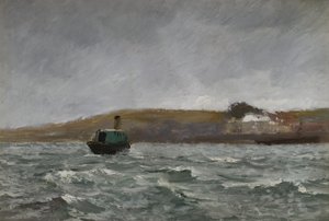 Havslandskap med bogserbåt (olja på papper) av Charles Napier Hemy