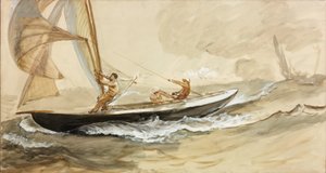 Studie av en kapplöpningsyacht (kroppsfärg och akvarell på papper) av Charles Napier Hemy