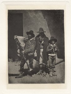 Tavla III – Group of Three Pifferari Standing, i Court of 21 Quai Bourbon (Plate III – Group of Three Pifferari Standing, in Court of 21 Quai Bourbon)