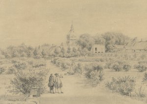 Utsikt över byn Marigny Utsikt över Clocher och en del av byn Marigny från Salon du Château (titel på objektet) av Charles Nicolas Cochin (II)