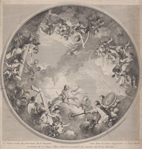 Saint Louis presenterar sitt svärd för Kristus, efter en takdesign, 1755-90.