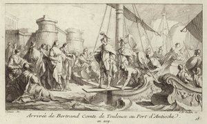 Ankomst av Bertrand, greve av Toulouse, till hamnen i Antiochia, för att ta upp sitt styre över grevskapet Tripoli av Charles Nicolas II Cochin