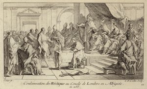 Fördömande av katharer som kättare vid Council of Lombers, Frankrike av Charles Nicolas II Cochin