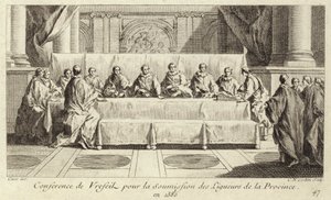 Konferens för inlämning av medlemmar i katolska förbundet i Languedoc av Charles Nicolas II Cochin
