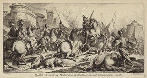 Nederlag och död för Didier av Toulouse före Carcassonne, 587 (gravyr) av Charles Nicolas II Cochin