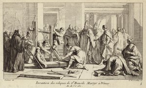 Upptäckt av relikerna från St Baudile, martyrdöd i Nimes år 250 (gravyr) av Charles Nicolas II Cochin