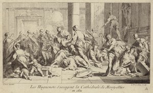 Hugenotter plundrar katedralen i Montpellier, Frankrike, 1621