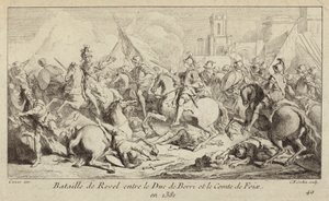 Arméerna av hertigen av Berry och greven av Foix slåss i slaget vid Revel, Frankrike av Charles Nicolas II Cochin