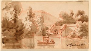 Fantasifull utsikt över slottet Vaux-le-Vicomte av Charles Nicolas Ransonnette