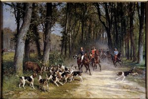 Jakthertigen av orleans sprang till lunden av Sylvie. Målning av Charles Olivier De Penne (1831-1897)