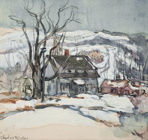 Hus och träd på vintern av Charles P. Reiffel