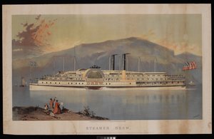 Ångfartyget Drew, från "Peoples Line" mellan New York  Albany  Athens på Hudsonfloden - Piers 40  41 N.R. foot of Canal St N.Y. av Charles Parsons