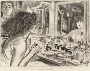 Madame Sarah Bernhardt i sitt omklädningsrum (litho) av Charles Paul (after) Renouard