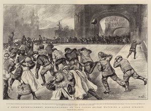 En billig underhållning, skolbarn på Tower Bridge tittar på en stor ångbåt av Charles Paul Renouard
