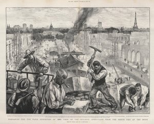 Förberedelser inför Parisutställningen 1900: utsikt över byggnadsverksamheten från norra sidan av Seine. av Charles Paul Renouard