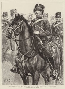 Troopers of the 4th Hussars ute för en Field Day på Aldershot