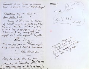 Sista sidan i ett brev till Baudelaires redaktör Auguste Poulet-Malassis (1825-78) angående publiceringen av 