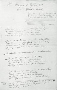 "Voyage a Cythere" autografdikt (penna och bläck på papper) (s/v foto) av Charles Pierre Baudelaire