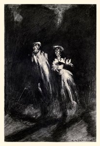 Kastade ljuset av ett ljus fram och tillbaka om deras steg" från "Strange Case of Dr Jekyll and Mr Hyde" av Robert Louis Stevenson (1850-1894) illustrerad av Charles Raymond Macauley (1871-1934)