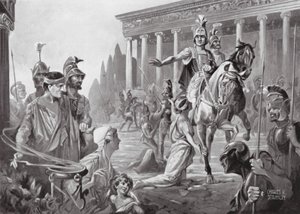 Alexander vid plundringen av Thebe, 335 f.Kr (lito) av Charles Rebel Stanton