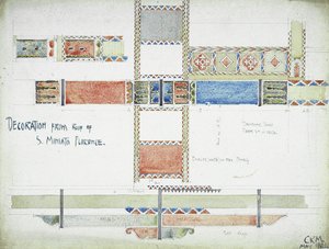 Dekoration från Roof of S. Miniato, Florens, 1891 (penna och akvarell på papper) av Charles Rennie Mackintosh