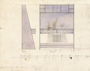 Design för ett tvättställ, visad i sido- och frontvy, 1904 av Charles Rennie Mackintosh
