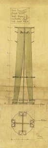 Design för ett paraply, hatt och klädstativ, visad i höjd och plan, ca 1898-1899 (penna, akvarell, oljat kalkerpapper) av Charles Rennie Mackintosh