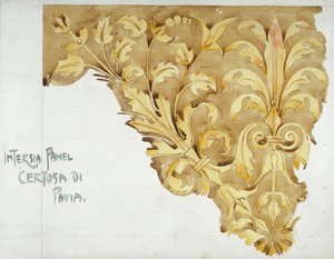 Intarsia Panel, Certosa di Pavia, 1891 (penna och akvarell på papper) av Charles Rennie Mackintosh