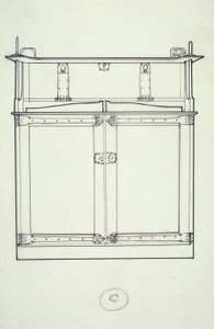Linjeteckning av möbler (ett skåp), ca 1910 (bläck på papper) av Charles Rennie Mackintosh