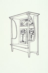 Linjeteckning av möbler (ett skåp), ca 1910 (bläck på papper) av Charles Rennie Mackintosh