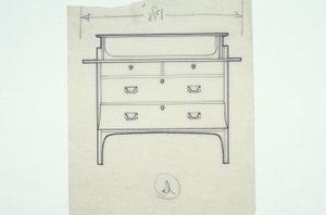 Linjeteckning av möbler (en sättning med målade paneler), c.1910 (bläck på papper) av Charles Rennie Mackintosh
