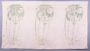 Panel med tre stiliserade rosmotiv i grönt och grädde, för ena baksidan av ett hörn slå dig ner i salongen på 14 Kingsborough Gardens, ca 1900 (stencilerat linne) av Charles Rennie Mackintosh