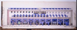 Tidigare oinspelade arkitektoniska ritningar för en butik och arkadgata, ca 1915 av Charles Rennie Mackintosh