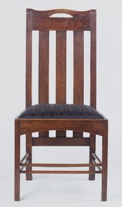Sidostol, en i ett par, gjord för Miss Cranstons Argyle Street Tearooms, Glasgow, 1896 (ek) av Charles Rennie Mackintosh