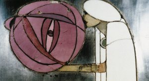 Vitt skåp designat för Mrs. Rowat, 1902 (trä, målat glas, emalj)