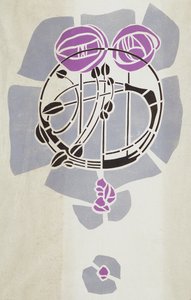 Modern reproduktion från original Mackintosh stencil för väggdekoration, rosmotiv, 1902 (affischfärg på patronpapper)
